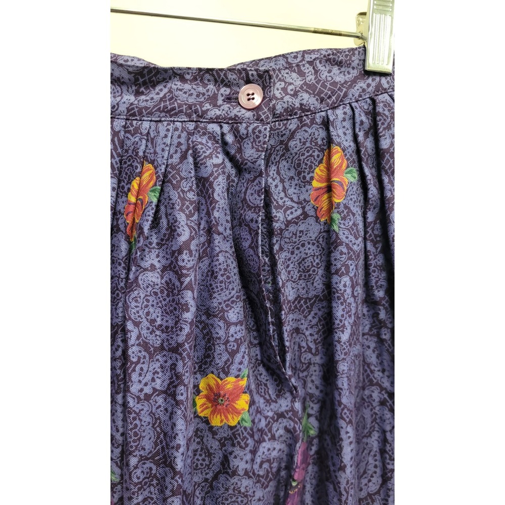 VTG Susan Bristol WOMEN'S skirt purple floral fit&flare pleated rayon‎  SIZE 6 - Picture 2 of 9
